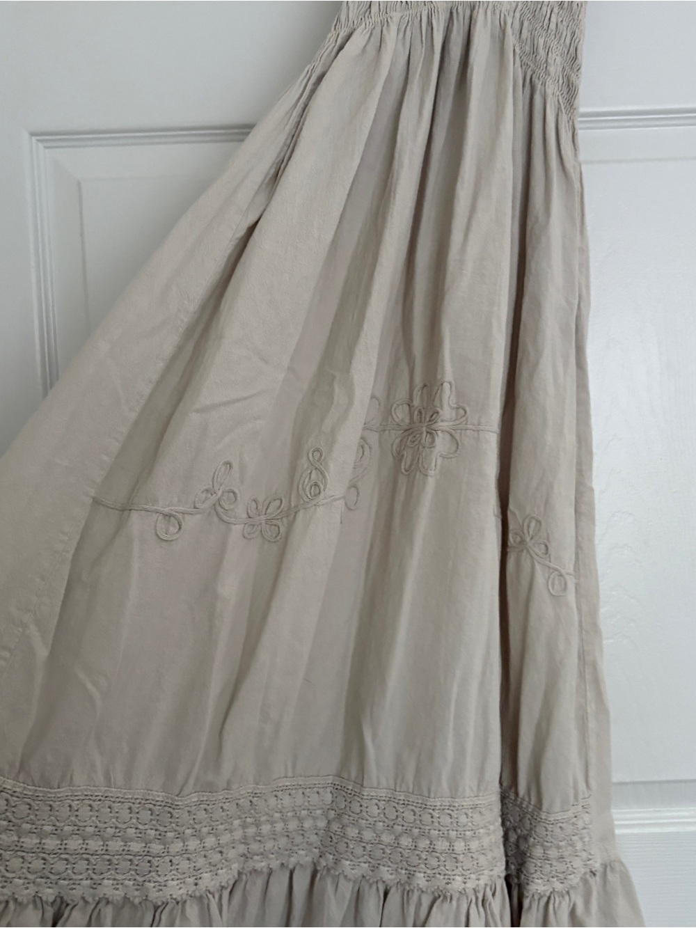 Women's Boho Embroidered Maxi Skirt - Neutral Beige